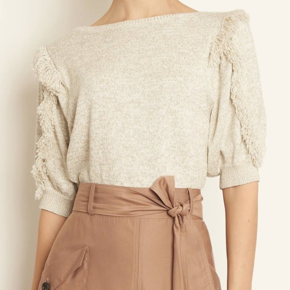 ANN TAYLOR Shimmer Puff Sleeve Sweater Ivory Medium